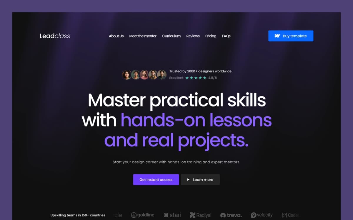 LeadClass is a modern education Webflow template for online courses, instructors, coaches, academies, and eLearning platforms. Responsive, SEO-friendly, and built to increase student engagement.